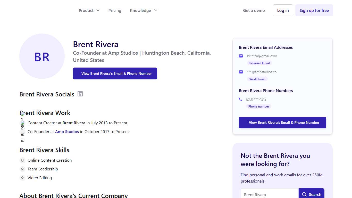 Brent Rivera Email & Phone Number Content Creator Co-Founder at Amp Studios - ContactOut