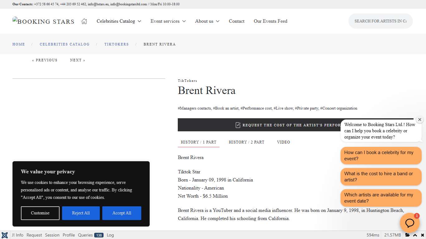 Brent Rivera - Booking Stars Ltd. // Booking Agent Info & Pricing // Artists Booking Agency